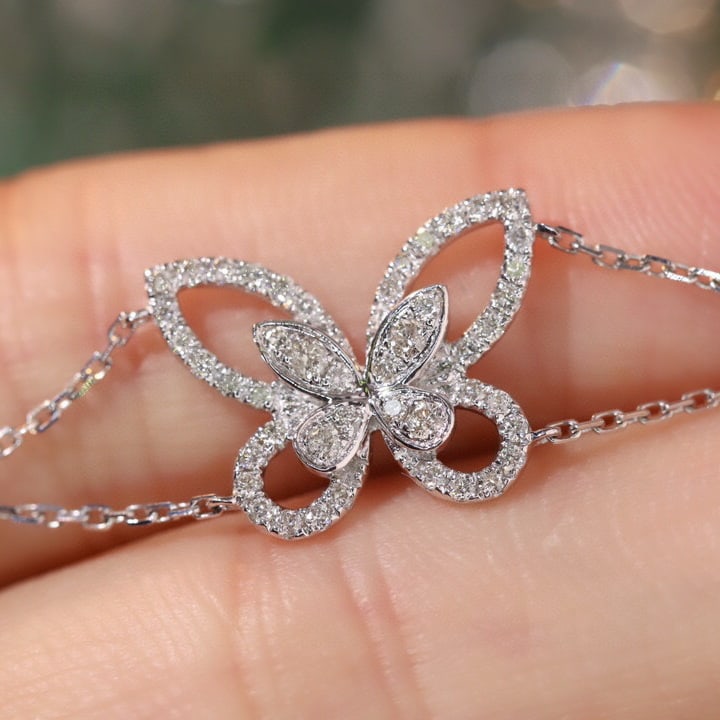 14k Gold 0.48 Ct Natural H Diamond & Butterfly Bracelet - 7