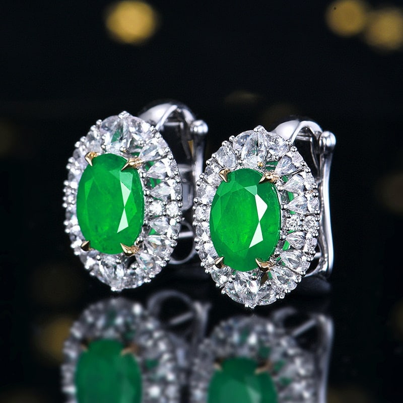 14k Gold 2.47 Ctw Vivid Green Natural Emerald & Diamond Earrings - 2