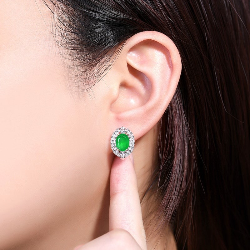 14k Gold 2.47 Ctw Vivid Green Natural Emerald & Diamond Earrings - 4