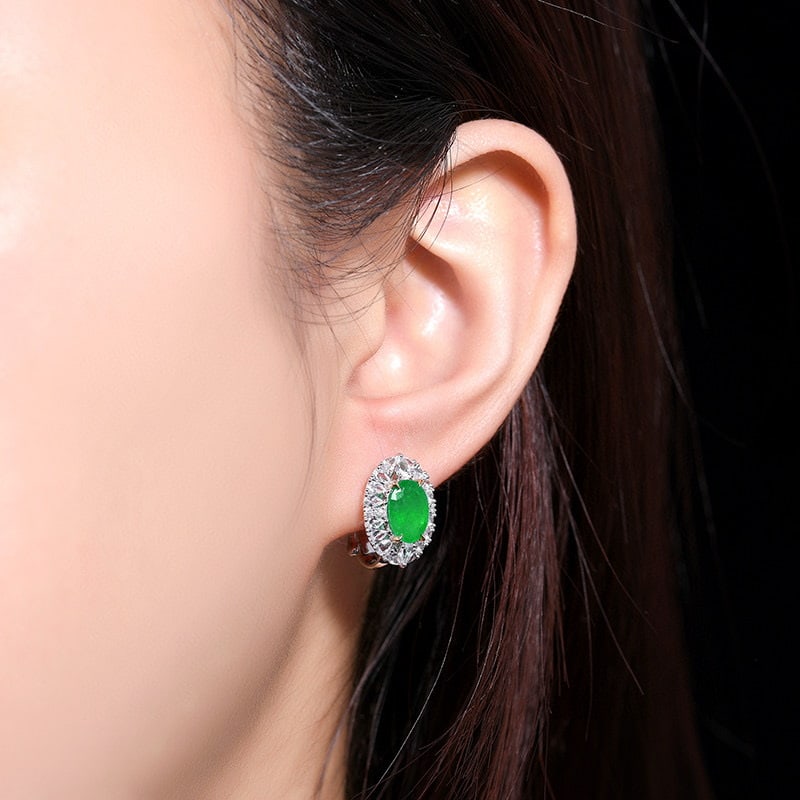 14k Gold 2.47 Ctw Vivid Green Natural Emerald & Diamond Earrings - 6