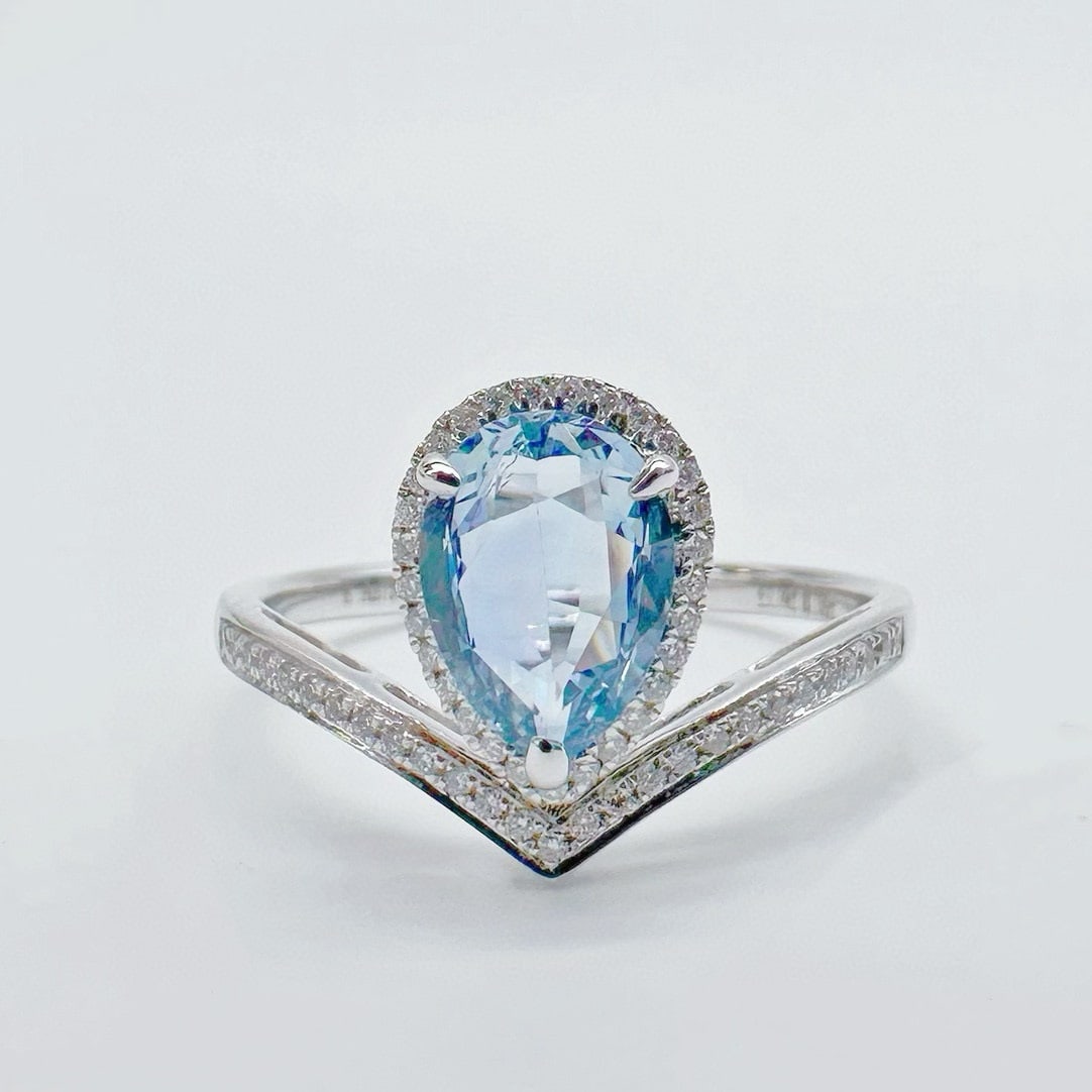 14k Gold 1.31 Ctw Natural Sapphire & Diamond Ring: Ref:231090096 // gold content:14k gold // ring size:7. 25us // // main gemstone:sapphire // shape:pear // carat weight:1. 14ct // color:blue // treatment:natural // // adjacent gemstone 2 :