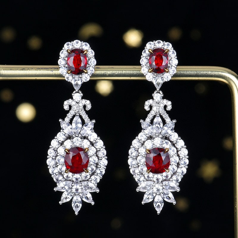 14k Gold 2.03 Ctw Natural Ruby & Diamond Earrings: Ref:231090100 // gold content:14k gold // main gemstone:ruby // shape:multiple // carat weight:1. 93ct // color:pigeonblood red // treatment:natural // // adjacent gemstone 2 : diamond // number of
