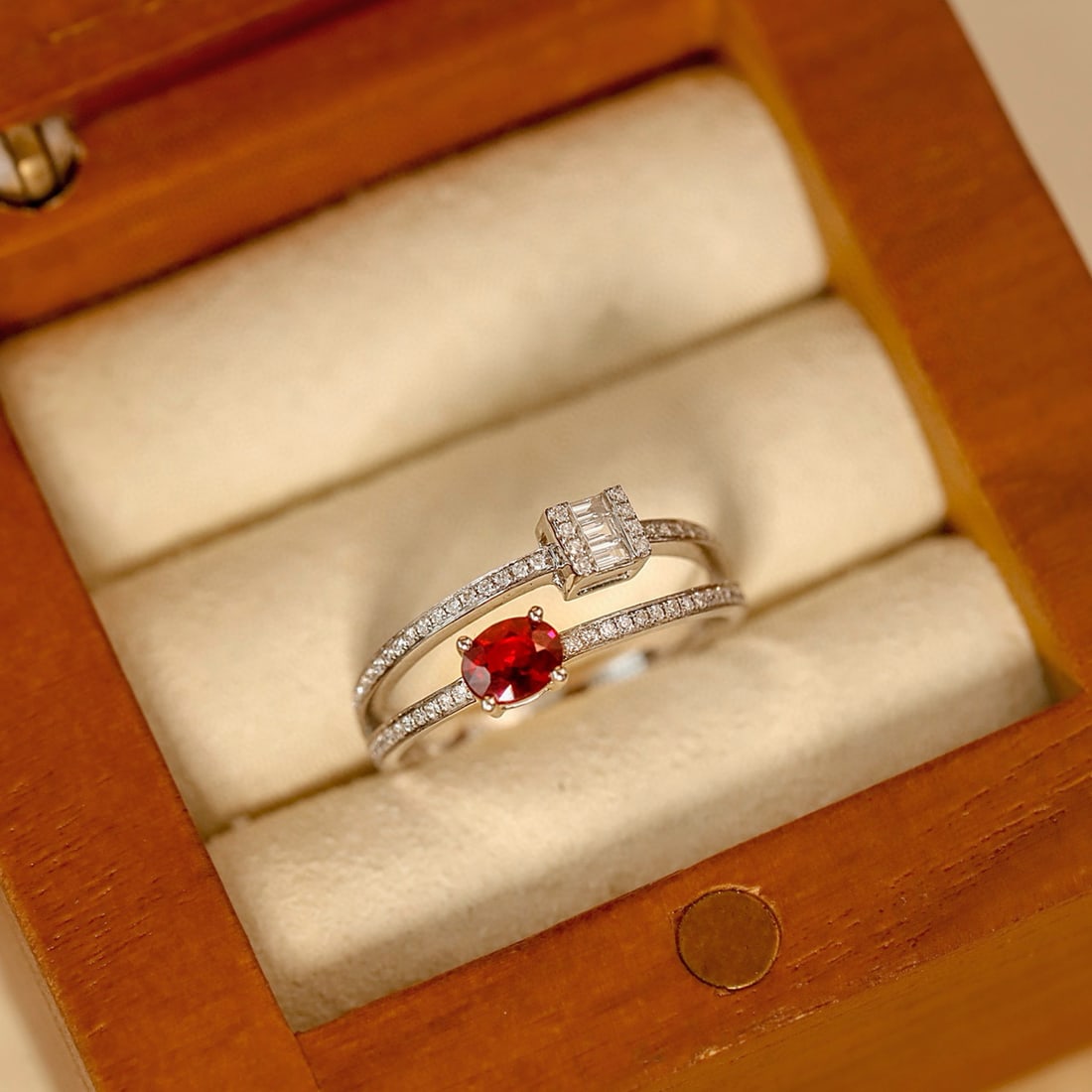 14k Gold 0.57 Ctw Natural Ruby & Diamond Ring: Ref:231090345 // gold content:14k gold // ring size:7. 25us // // main gemstone:ruby // shape:oval // carat weight:0. 37ct // color:red // treatment:natural // // adjacent gemstone 2 : diamond //