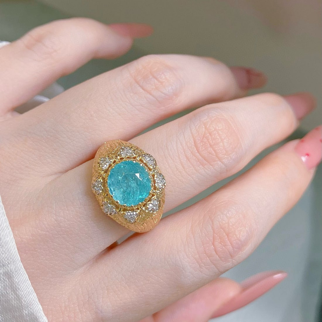 14K GOLD 2.15 CT NATURAL PARAIBA TOURMALINE & DIAMOND RING - 6