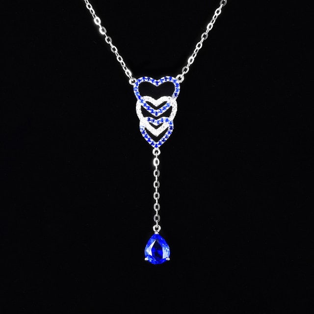 14K GOLD 1.13 CTW NATURAL SAPPHIRE & DIAMOND NECKLACE: Ref:231101028 // Gold Content:14K Gold // Main Gemstone:Sapphire // Shape:Pear // Carat Weight:1.02ct // Color:Blue // Treatment:Natural // // Adjacent Gemstone 2 : Diamond // Number of stones:36