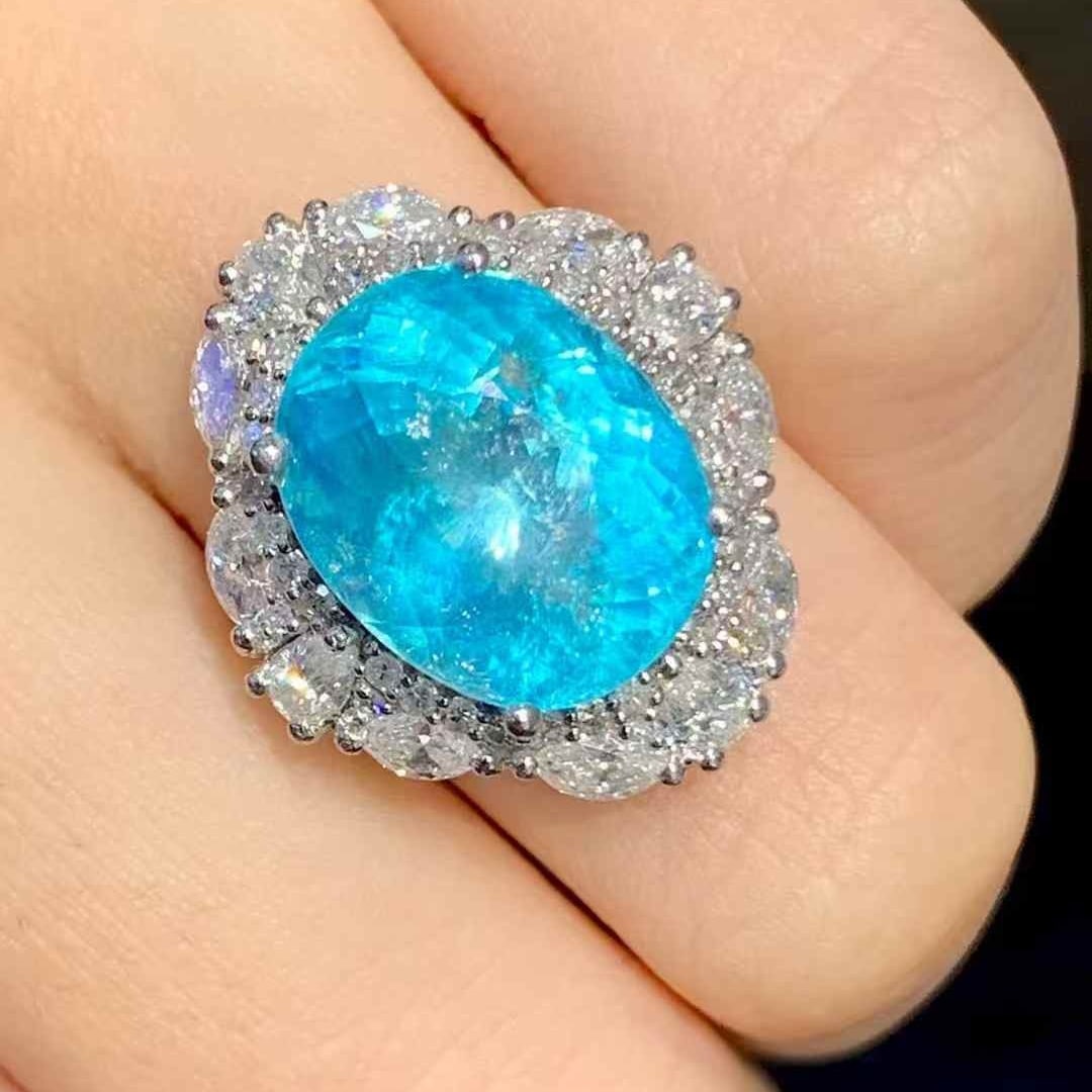 14K GOLD 8.6 CT NATURAL PARAIBA TOURMALINE & DIAMOND RING - 4