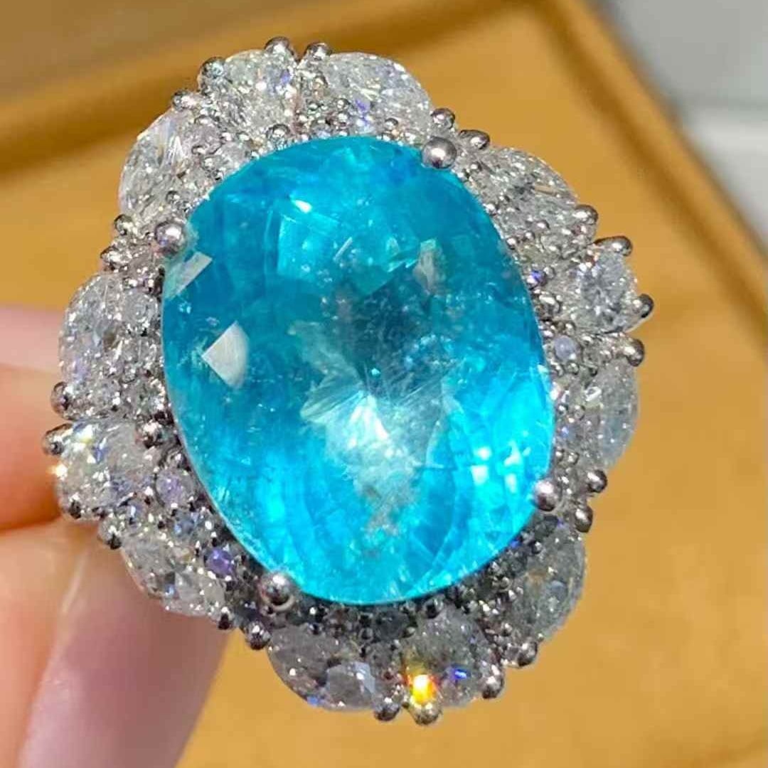 14K GOLD 8.6 CT NATURAL PARAIBA TOURMALINE & DIAMOND RING - 6