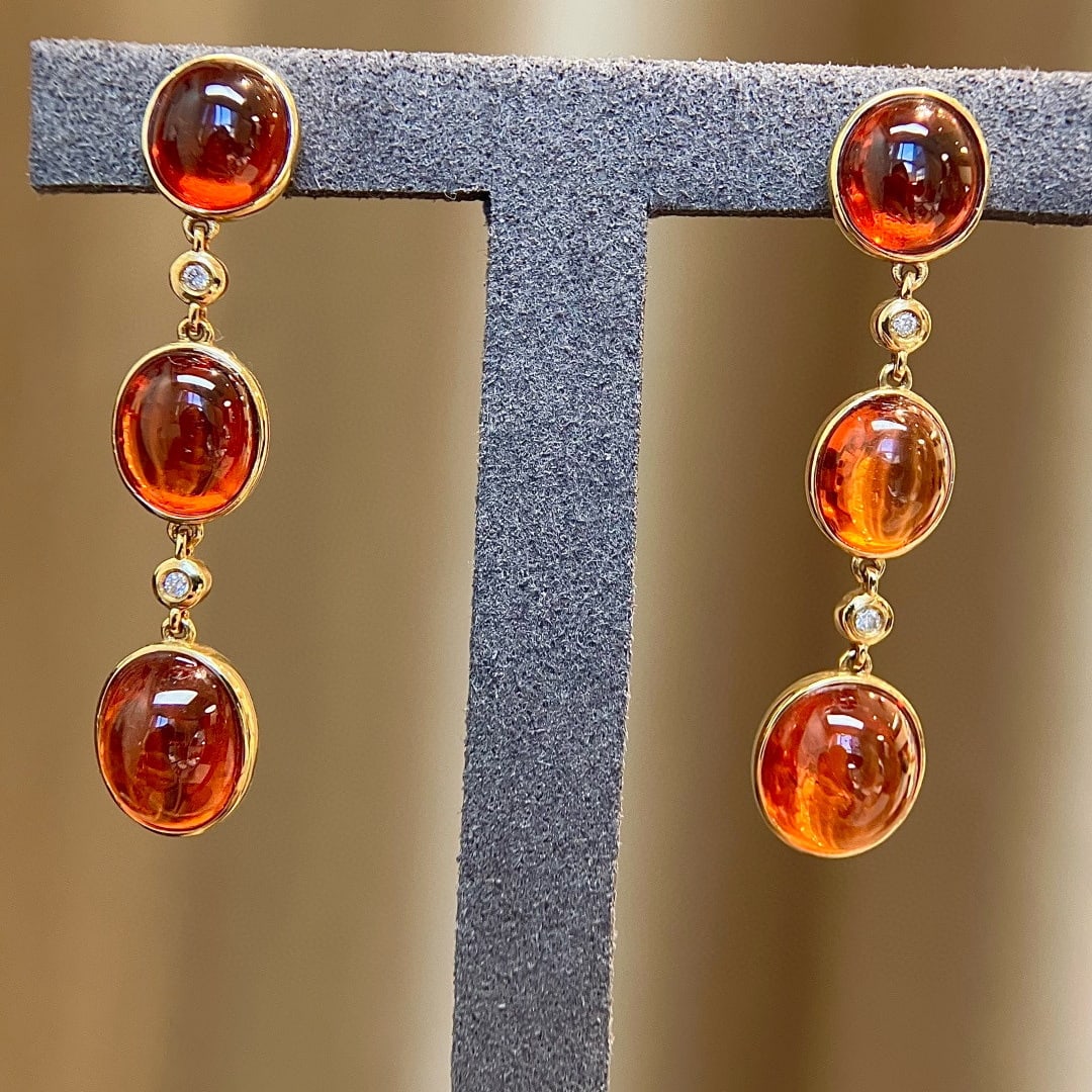 14K GOLD 20.50 CT NATURAL SPESSARTINE & DIAMOND EARRINGS (1 of 8)