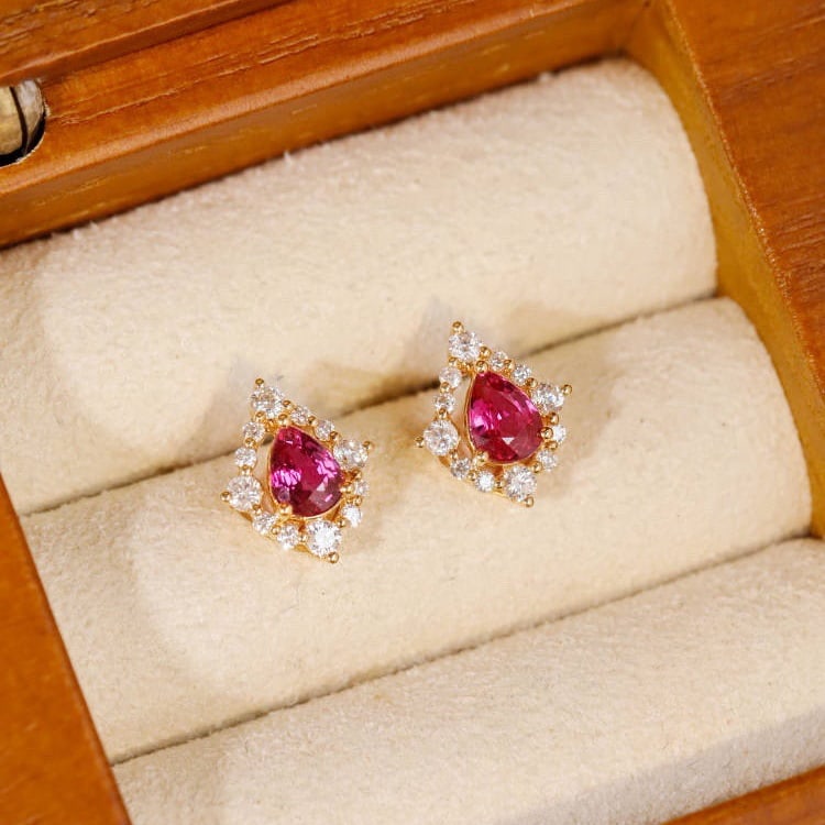 14K GOLD 1.09 CTW NATURAL RUBY & DIAMOND EARRINGS (1 of 6)