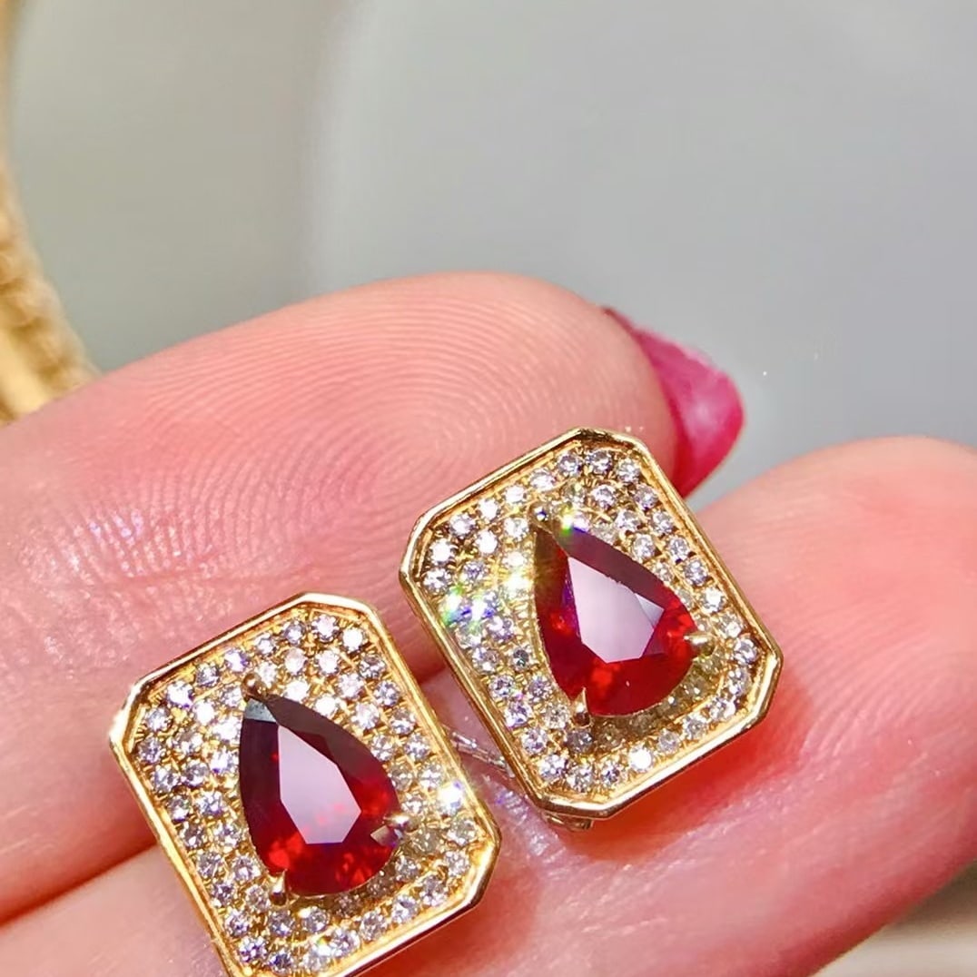 14K GOLD 1.73 CTW NATURAL RUBY & DIAMOND EARRINGS (1 of 4)