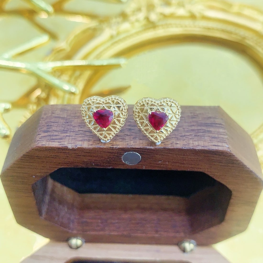 14K GOLD 0.40 CT NATURAL RUBY EARRINGS (1 of 4)