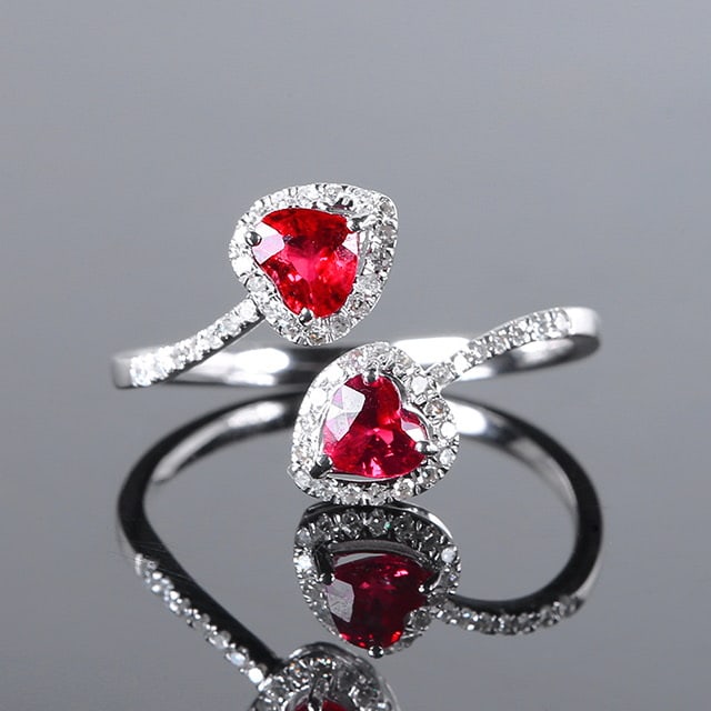 14K GOLD 1.09 CTW NATURAL RUBY & DIAMOND RING: Ref:231102232 // Gold Content:14K Gold // Ring Size:7.25US // // Main Gemstone:Ruby // Shape:Heart // Carat Weight:0.85ct // Color:Red // Treatment:Natural // // Adjacent Gemstone 2 : Diamond // Numbe