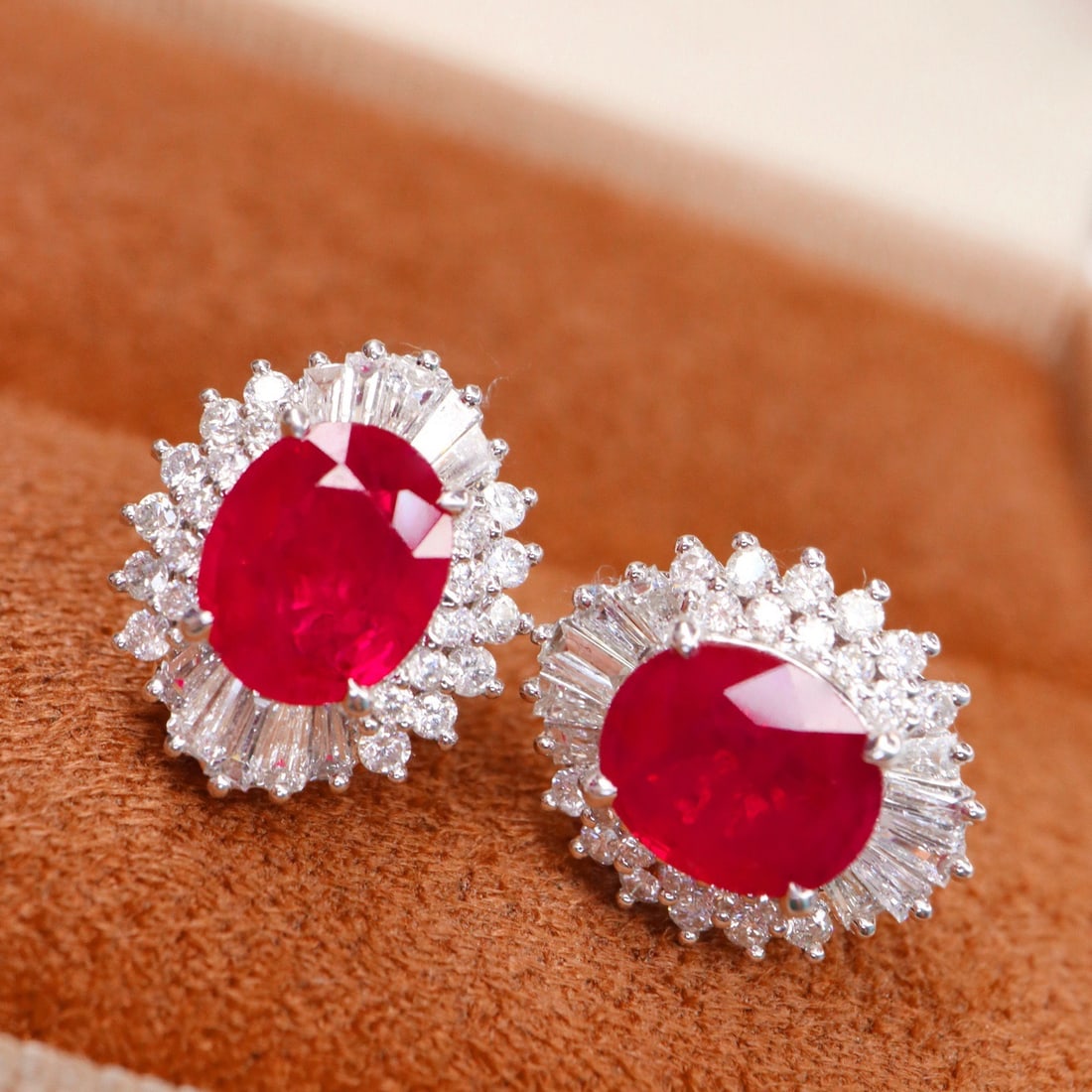 14K GOLD 2.84 CTW NATURAL RUBY & DIAMOND EARRINGS: Ref:231102327 // Gold Content:14K Gold // Main Gemstone:Ruby // Shape:Oval // Carat Weight:2.25ct // Color:PigeonBlood Red // Treatment:Natural // // Adjacent Gemstone 2 : Diamond // Shape:Multiple //