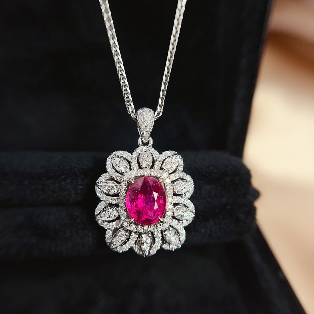 14K GOLD 3.37 CTW NATURAL RUBY & DIAMOND PENDANT( WITHOUT CHAIN ): Ref:231102379 // Gold Content:14K Gold // Main Gemstone:Ruby // Shape:Oval // Carat Weight:1.55ct // Color:Red // Treatment:Natural // // Adjacent Gemstone 2 : Diamond // Shape:Round // Carat