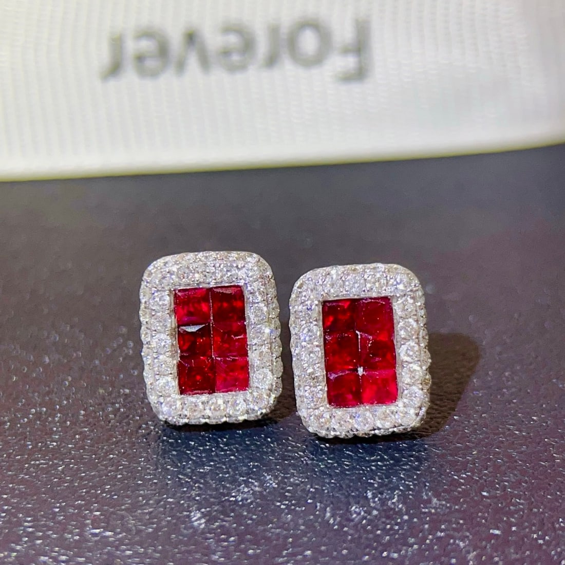 14K GOLD 1.86 CTW NATURAL RUBY & DIAMOND EARRINGS: Ref:231102390 // Gold Content:14K Gold // Main Gemstone:Ruby // Shape:Princess // Carat Weight:1.20ct // Color:Red // Treatment:Natural // // Adjacent Gemstone 2 : Diamond // Shape:Round // Carat