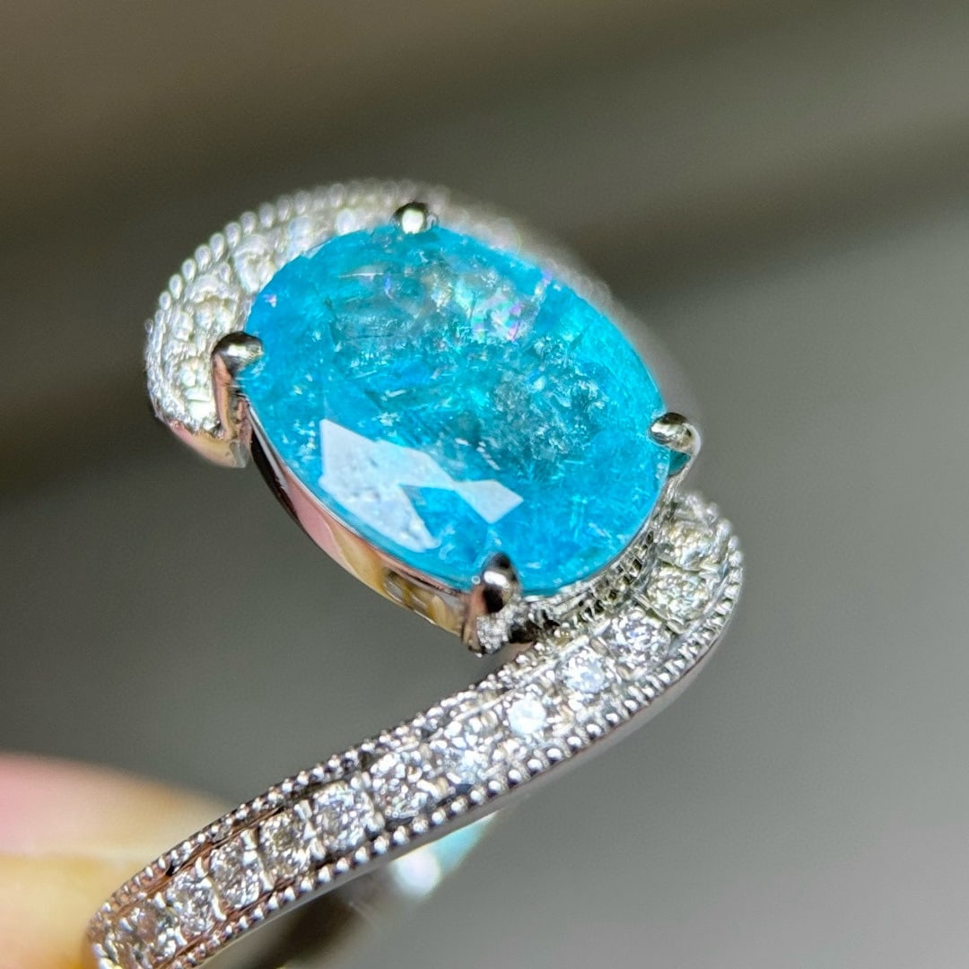 14k Gold 2.40 Ctw Natural Paraiba Tourmaline & Diamond Ring - 3