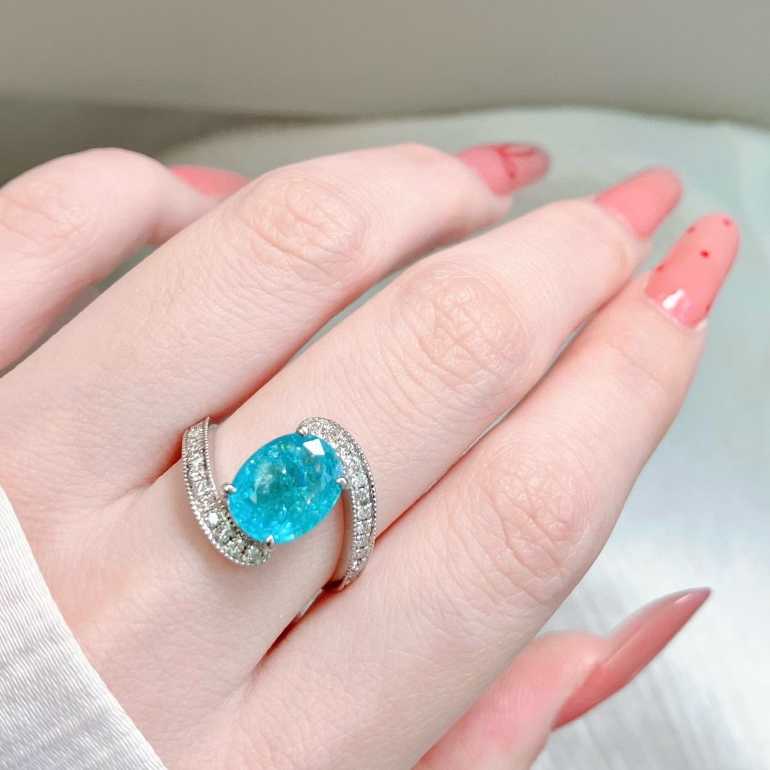 14k Gold 2.40 Ctw Natural Paraiba Tourmaline & Diamond Ring - 4