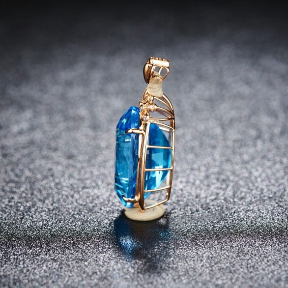 14k Gold 19.46 Ct Natural Topaz & Diamond Pendant( Without Chain ) - 4