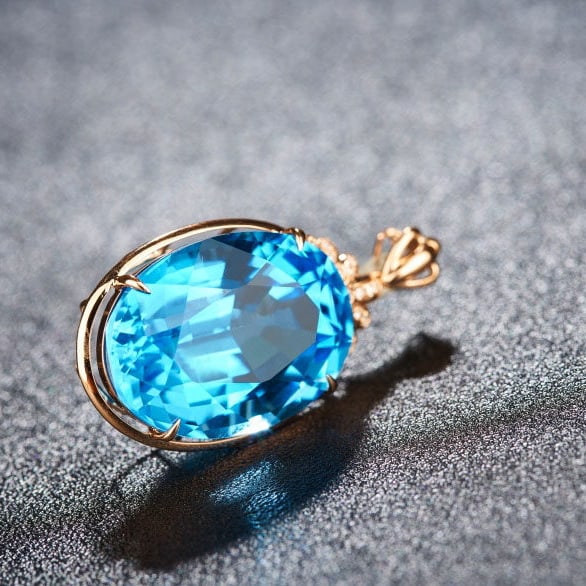 14k Gold 19.46 Ct Natural Topaz & Diamond Pendant( Without Chain ) - 6