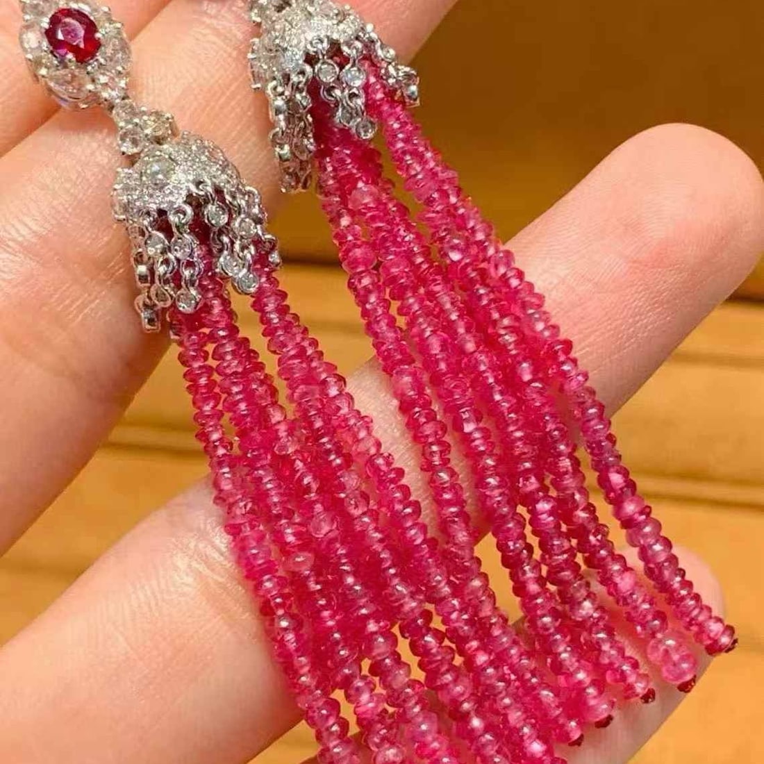 14k Gold 36.5 Ct Natural Spinel & Diamond Earrings - 4