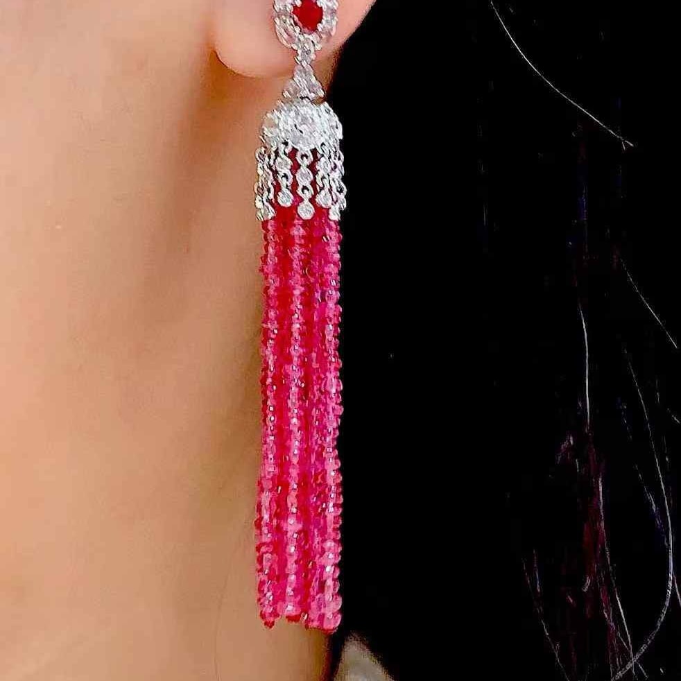 14k Gold 36.5 Ct Natural Spinel & Diamond Earrings - 5