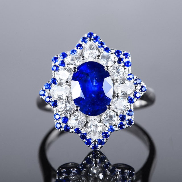 14k Gold 3.88 Ctw Natural Sapphire & Sapphire Ring: Ref:231103100 // gold content:14k gold // ring size:7. 25us // // main gemstone:sapphire // shape:multiple // carat weight:2. 65ct // color:blue // treatment:natural // // adjacent gemstone 2 :