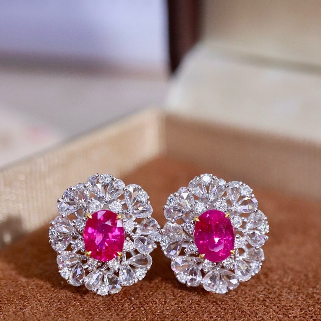 14k Gold 2.2 Ctw Natural Ruby & Diamond Earrings - 3