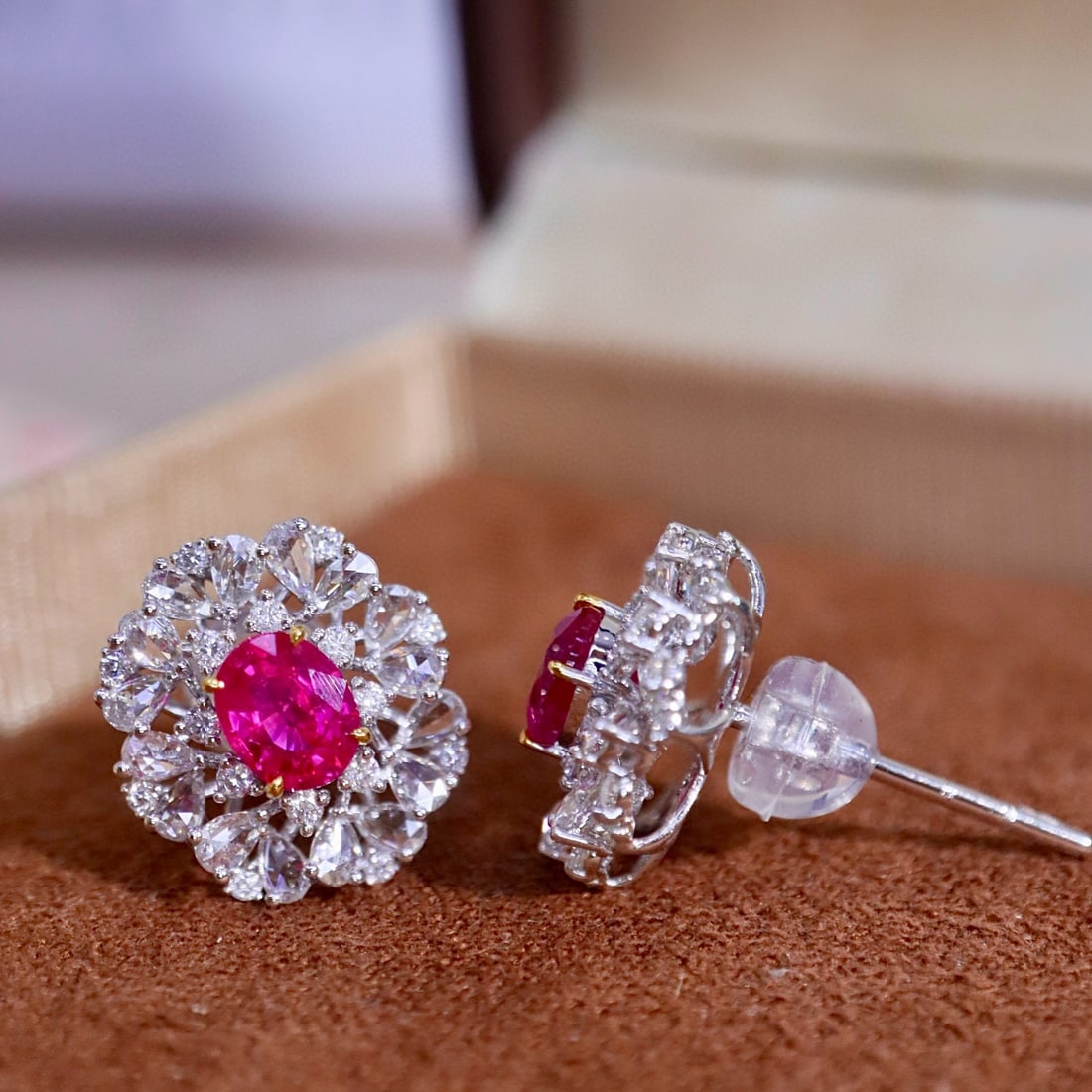 14k Gold 2.2 Ctw Natural Ruby & Diamond Earrings - 4