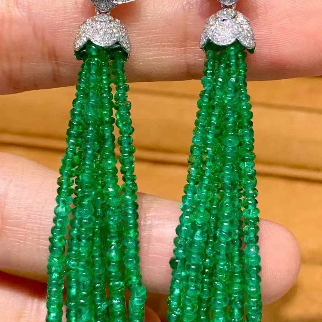 14k Gold 22.8 Ct Natural Emerald & Diamond Earrings (1 of 7)