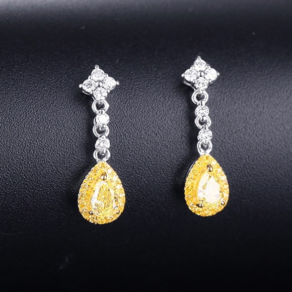 14k Gold 0.72 Ctw Natural Yellow Diamond & Diamond Earrings - 2