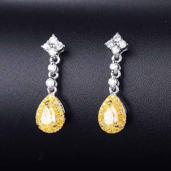 14k Gold 0.72 Ctw Natural Yellow Diamond & Diamond Earrings - 3