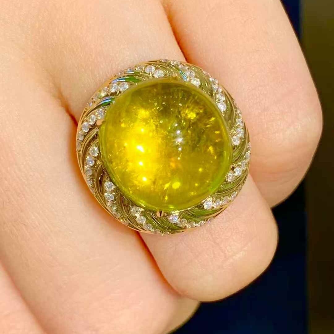 14k Gold 15.6 Ct Natural Tourmaline & Diamond Ring - 2