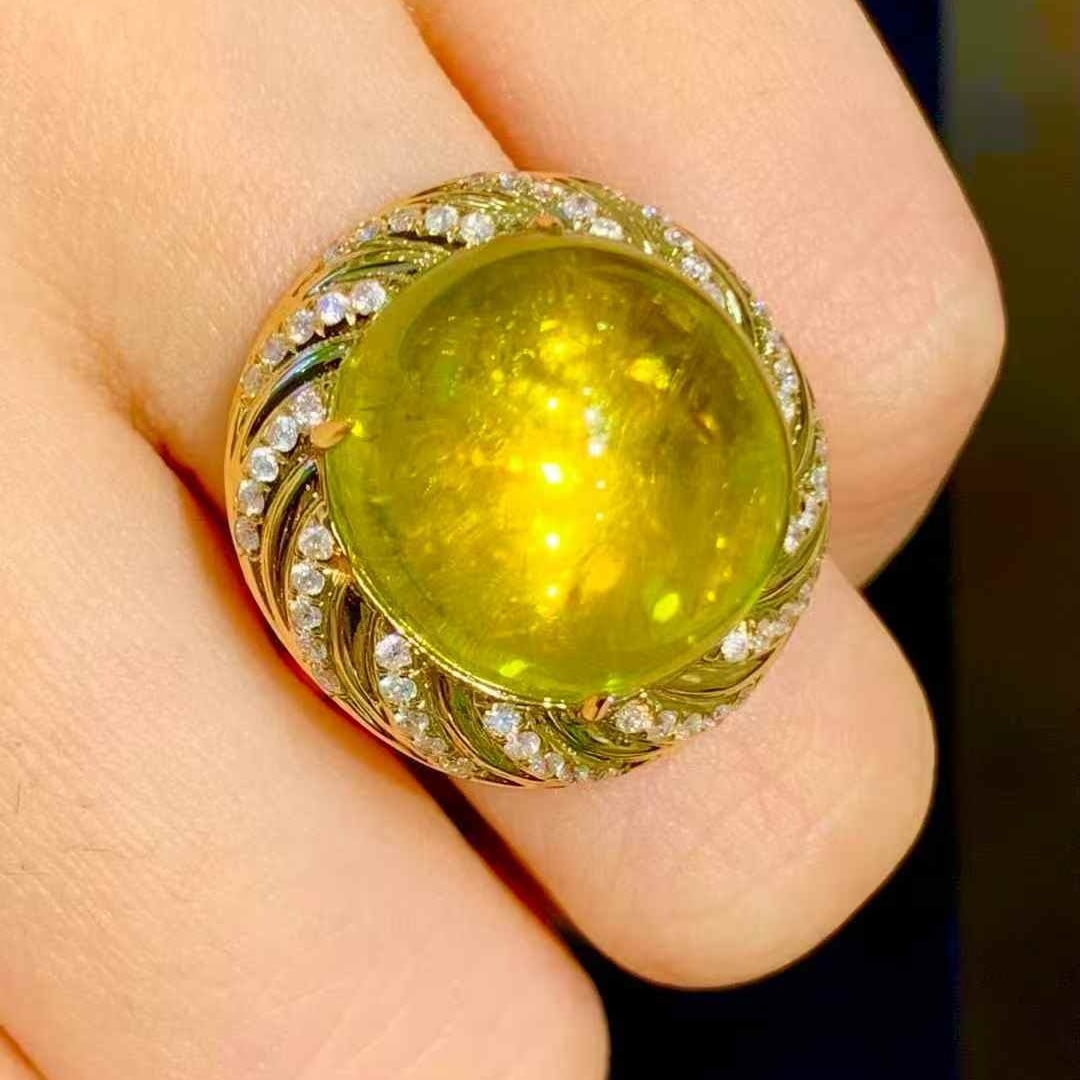 14k Gold 15.6 Ct Natural Tourmaline & Diamond Ring - 3