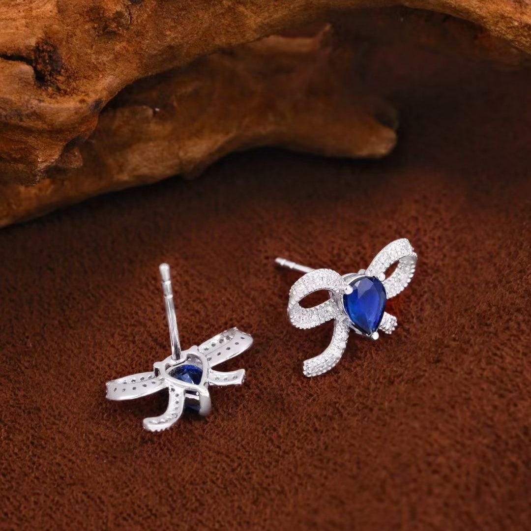 14k Gold 0.92 Ctw Natural Sapphire & Diamond Earrings - 2