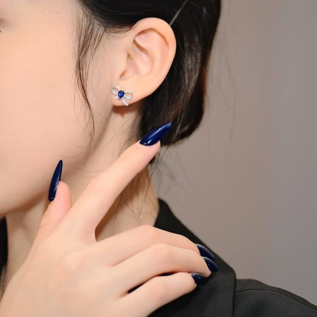 14k Gold 0.92 Ctw Natural Sapphire & Diamond Earrings - 4