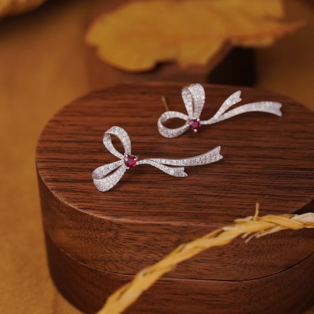 14k Gold 1.16 Ctw Natural Ruby & Diamond Earrings - 6