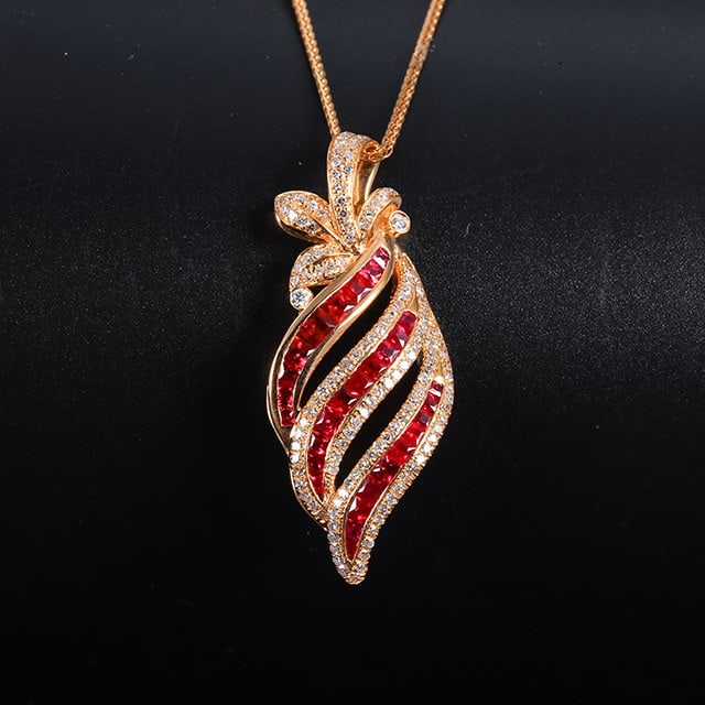 14k Gold 1.88 Ctw Natural Ruby & Diamond Pendant( Without Chain ): Ref:231103189 // gold content:14k gold // main gemstone:ruby // shape:princess // carat weight:1. 45ct // color:red // treatment:natural // // adjacent gemstone 2 : diamond // number of stones:138