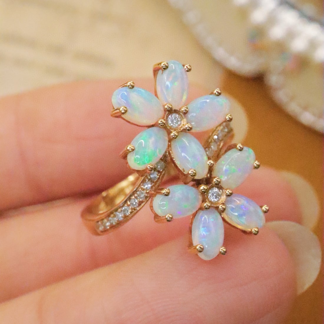 14k Gold 1.78 Ctw Natural Opal & Diamond Ring - 2