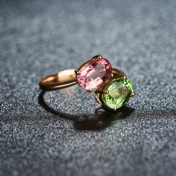 14k Gold 3.2 Ct Natural Tourmaline & Toi Et Moi Ring - 2