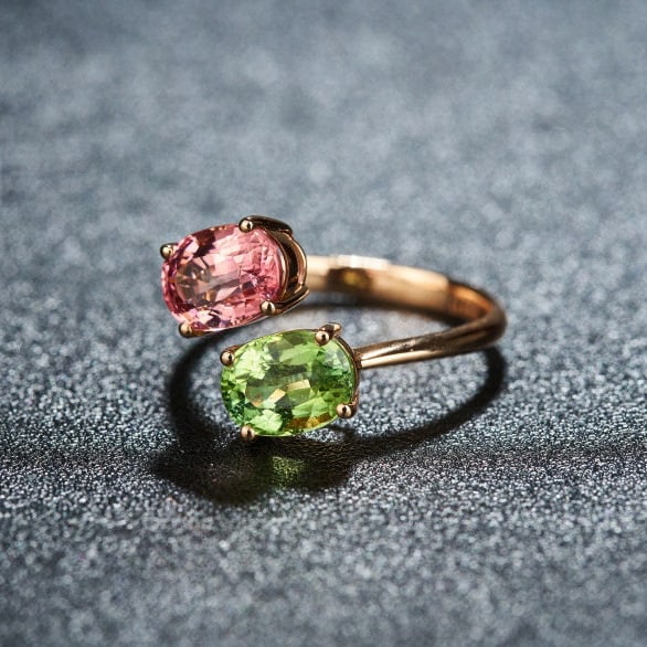 14k Gold 3.2 Ct Natural Tourmaline & Toi Et Moi Ring - 3