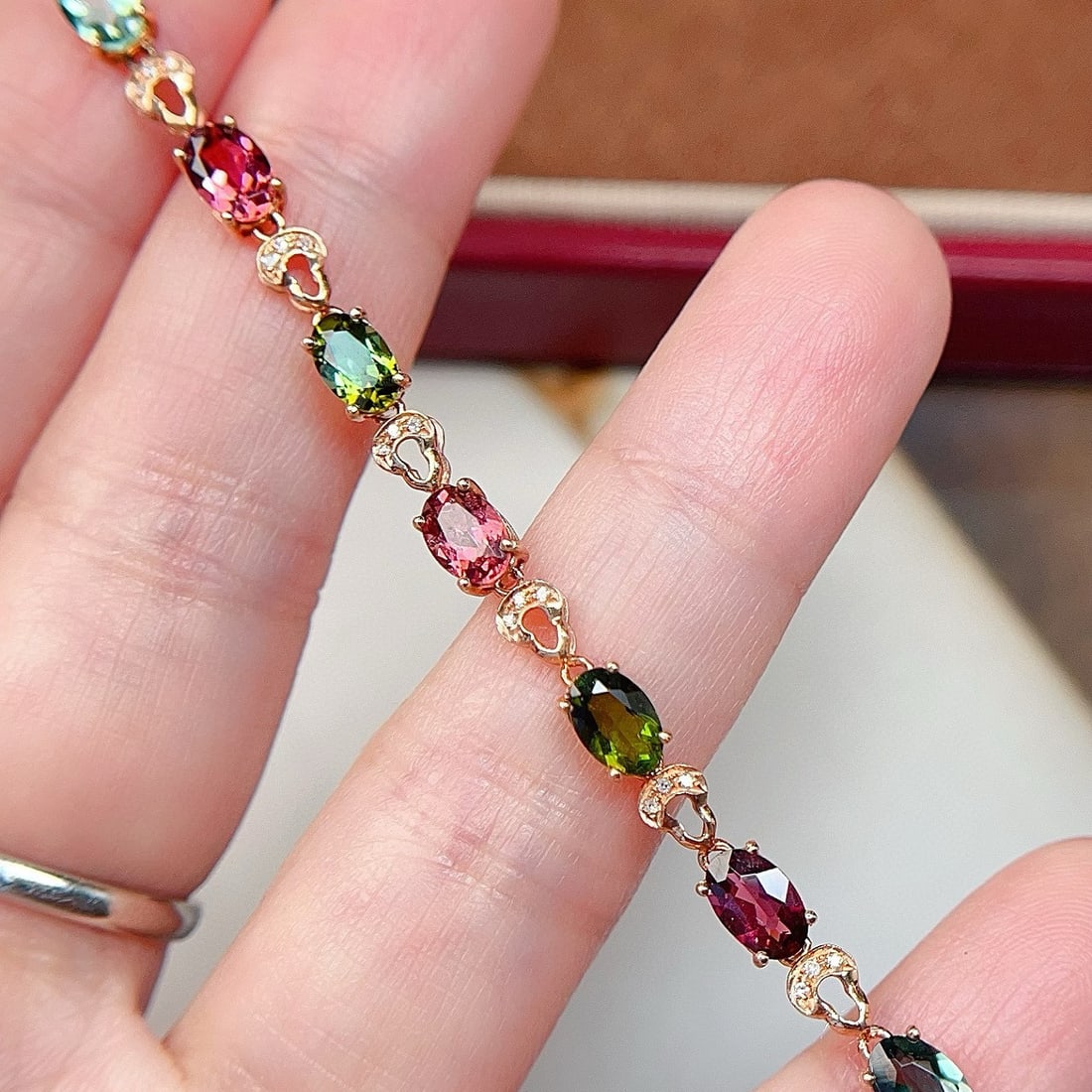 14k Gold 3 Ct Natural Tourmaline & Diamond Bracelet - 4