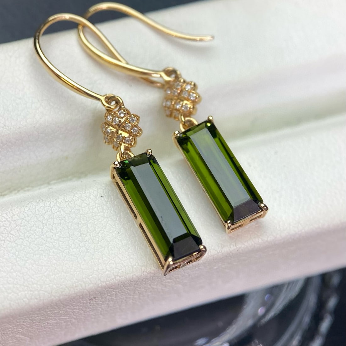 14k Gold 4.1 Ct Natural Tourmaline & Diamond Earrings - 3