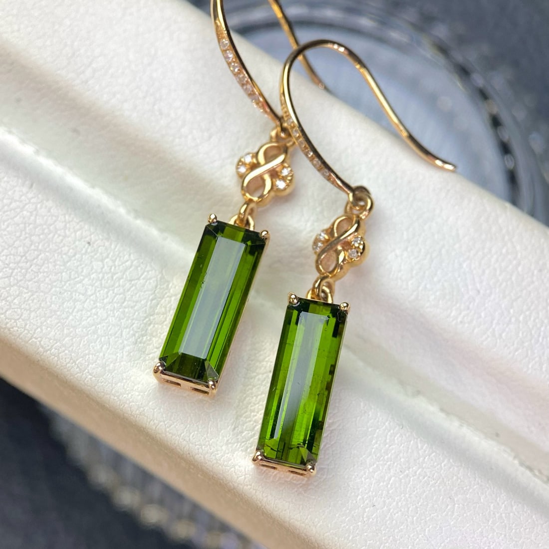 14k Gold 4.5 Ct Natural Tourmaline & Diamond Earrings - 4