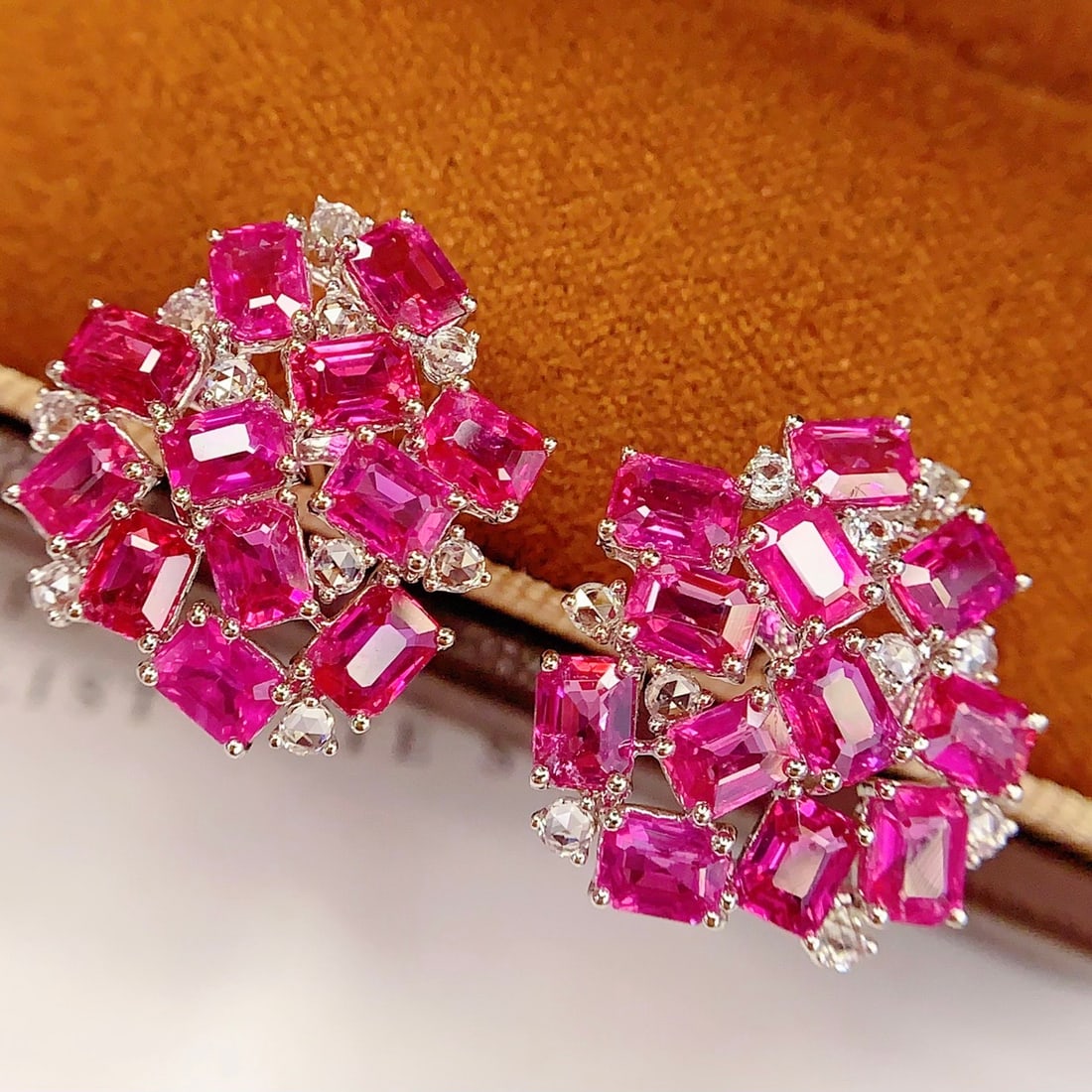 14k Gold 6.66 Ct Natural Ruby & Diamond Earrings - 3