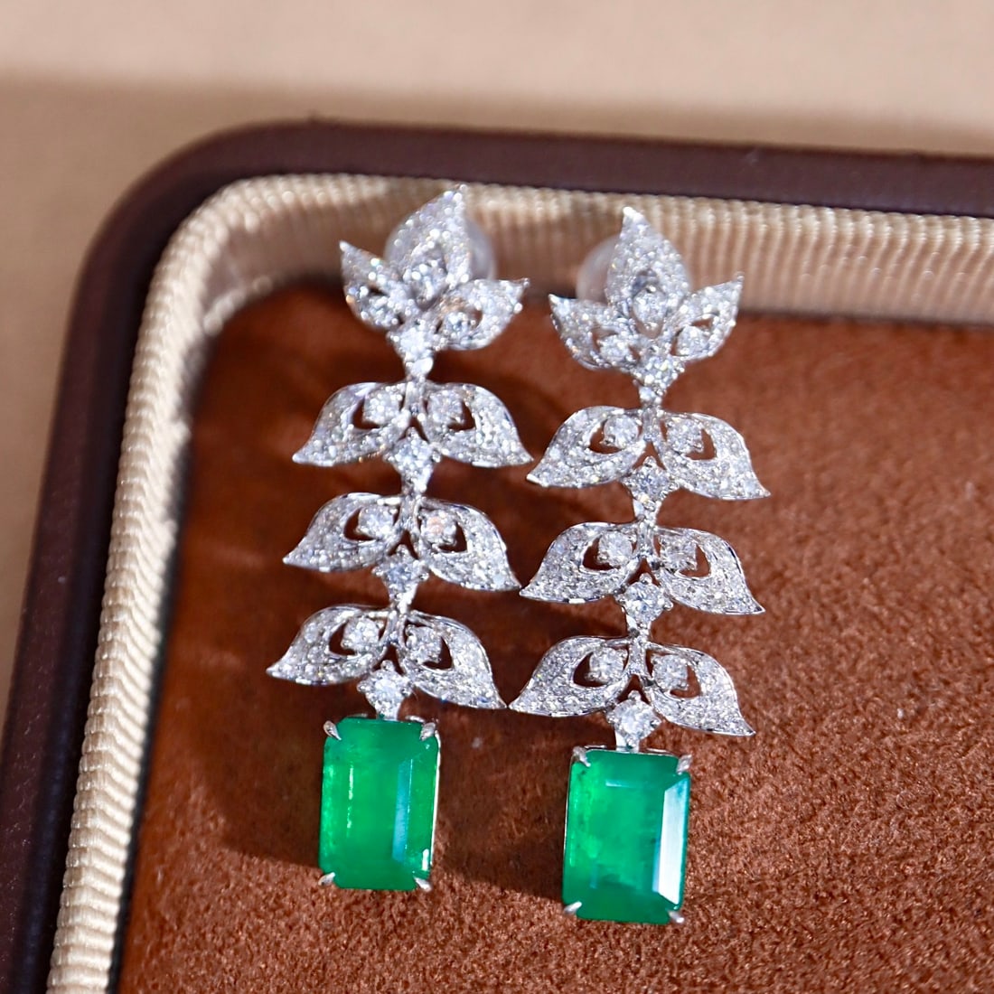14k Gold 3.07 Ctw Natural Emerald & Diamond Earrings - 4