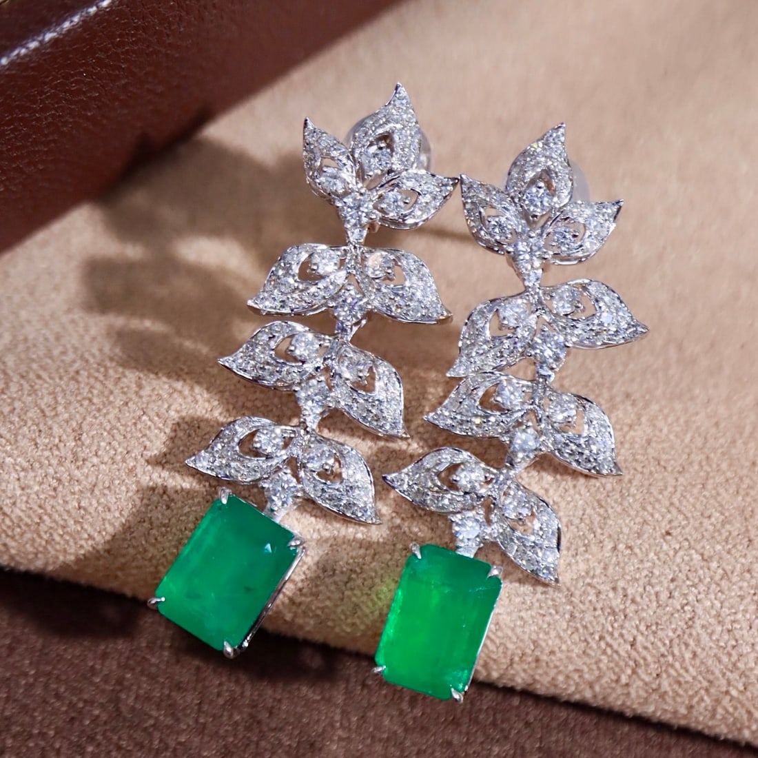 14k Gold 3.07 Ctw Natural Emerald & Diamond Earrings - 6