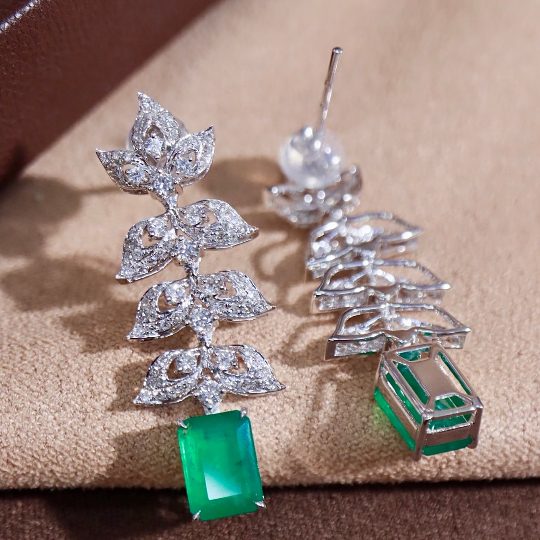 14k Gold 3.07 Ctw Natural Emerald & Diamond Earrings - 7