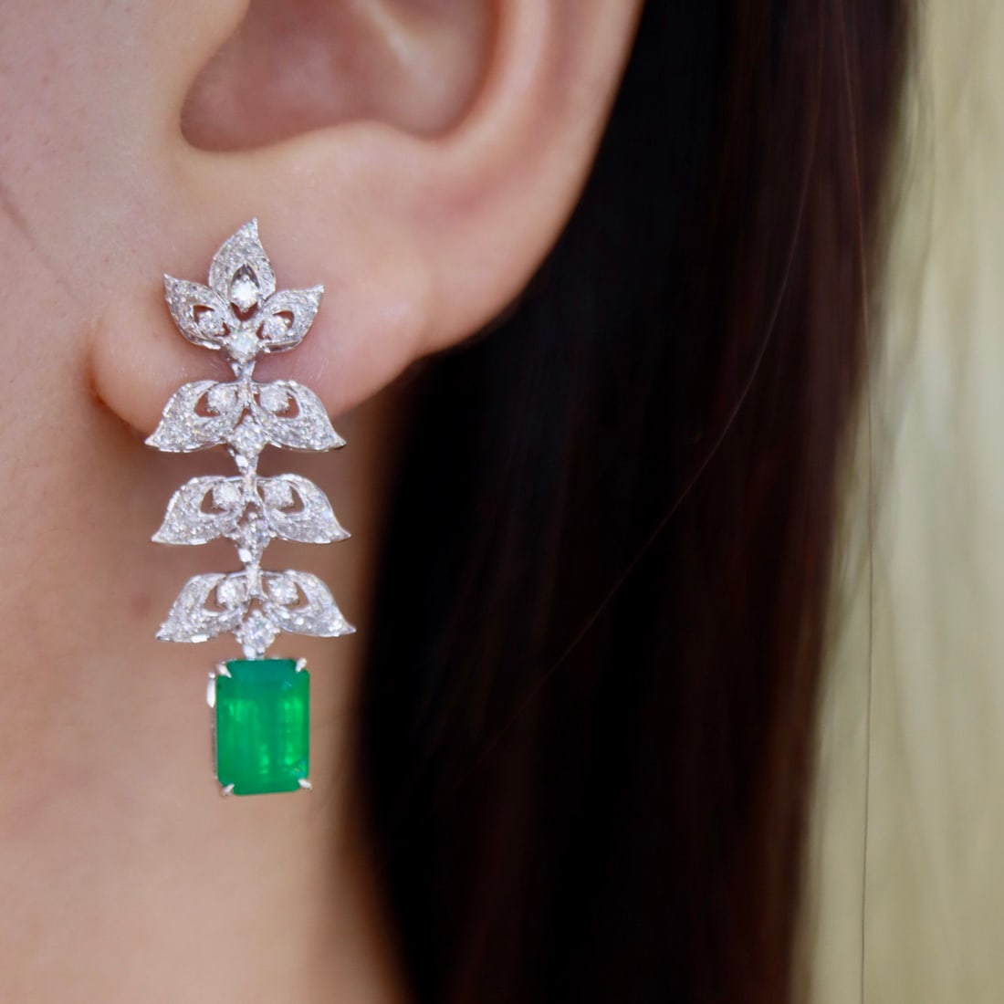 14k Gold 3.07 Ctw Natural Emerald & Diamond Earrings - 8