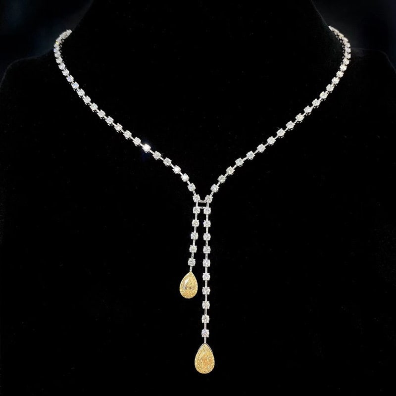 14k Gold 9.66 Ctw Natural Yellow Diamond & Diamond Necklace (1 of 8)