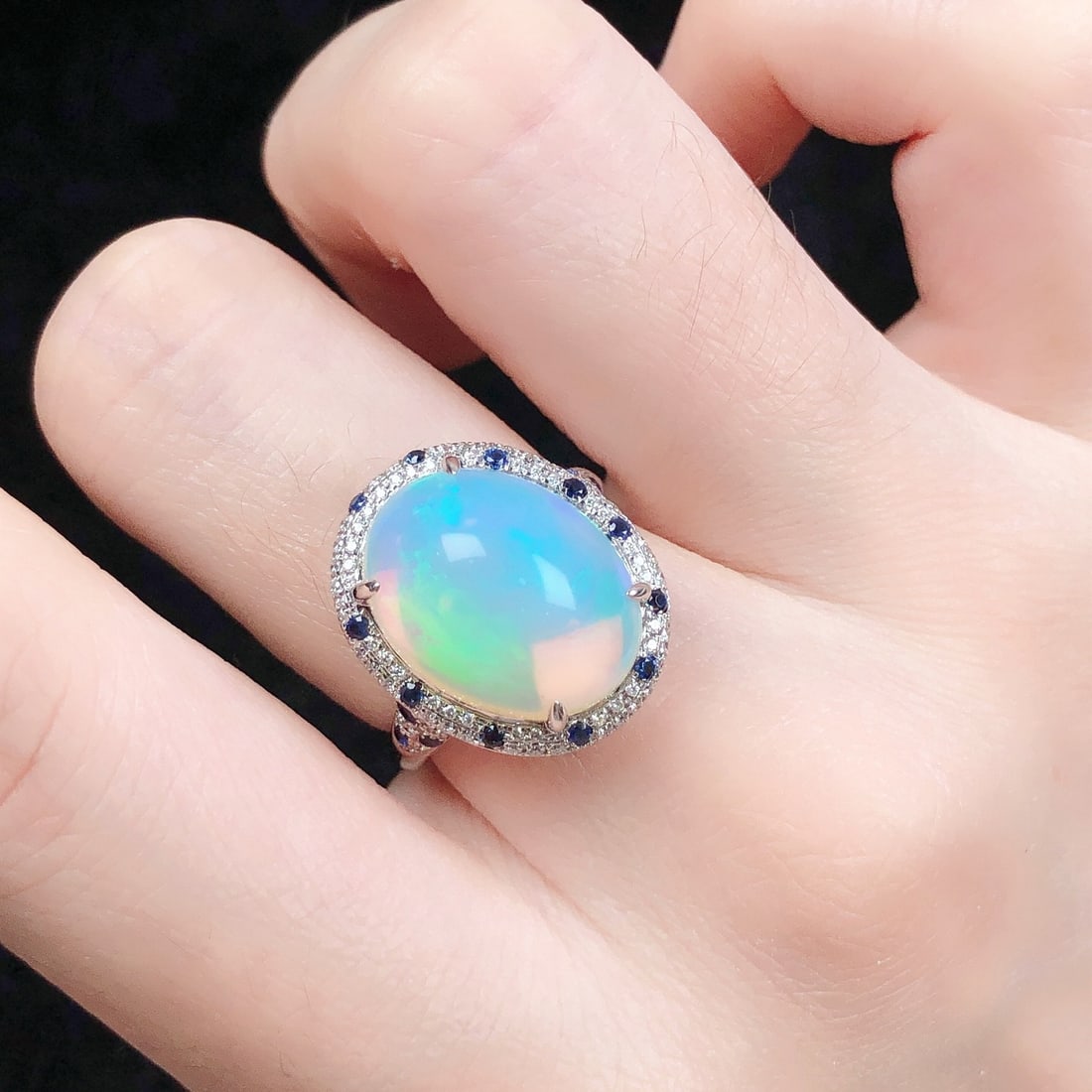 14k Gold 6.40 Ctw Natural Opal & Diamond Ring - 8